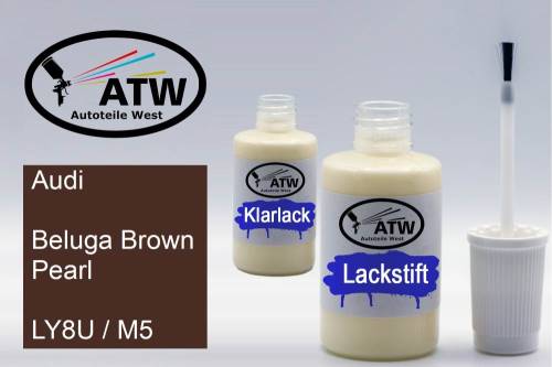 Audi, Beluga Brown Pearl, LY8U / M5: 20ml Lackstift + 20ml Klarlack - Set, von ATW Autoteile West.